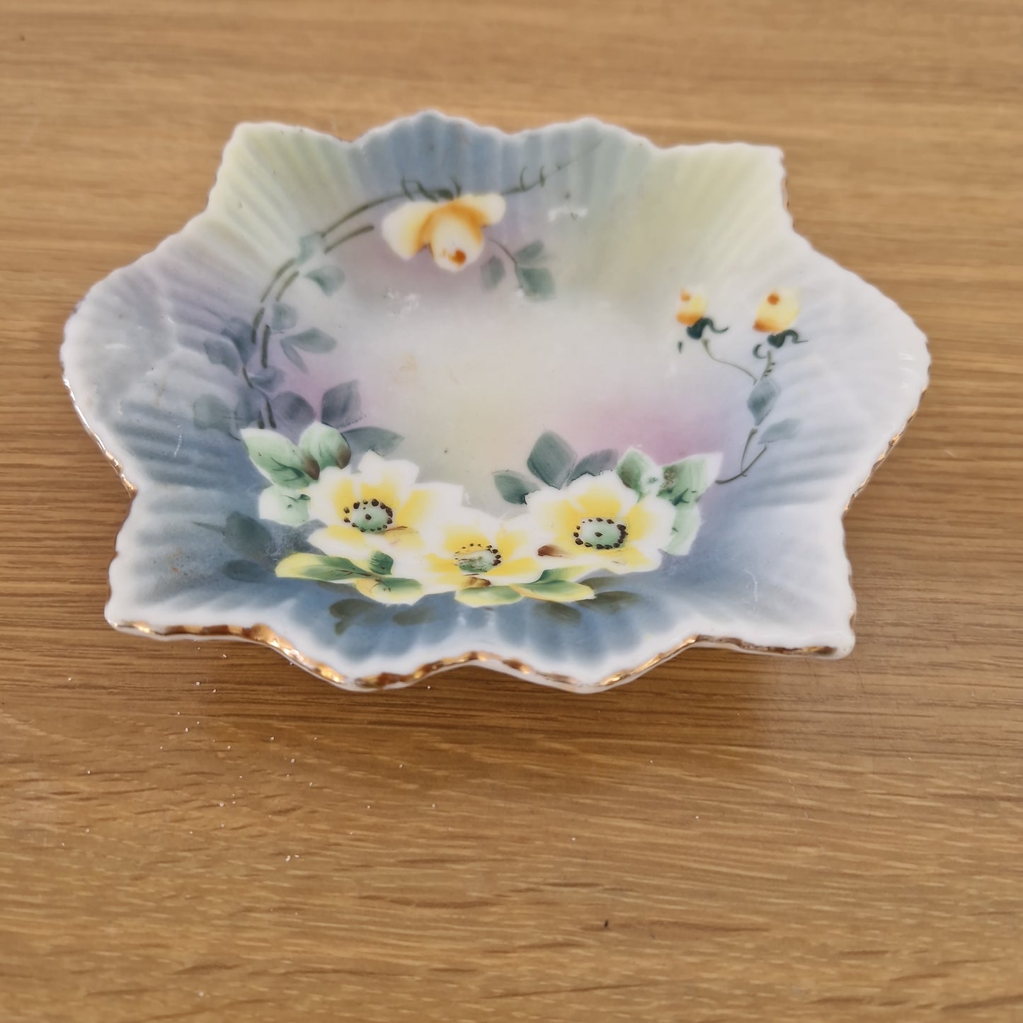 Hand-painted floral dish made in Japan vintage