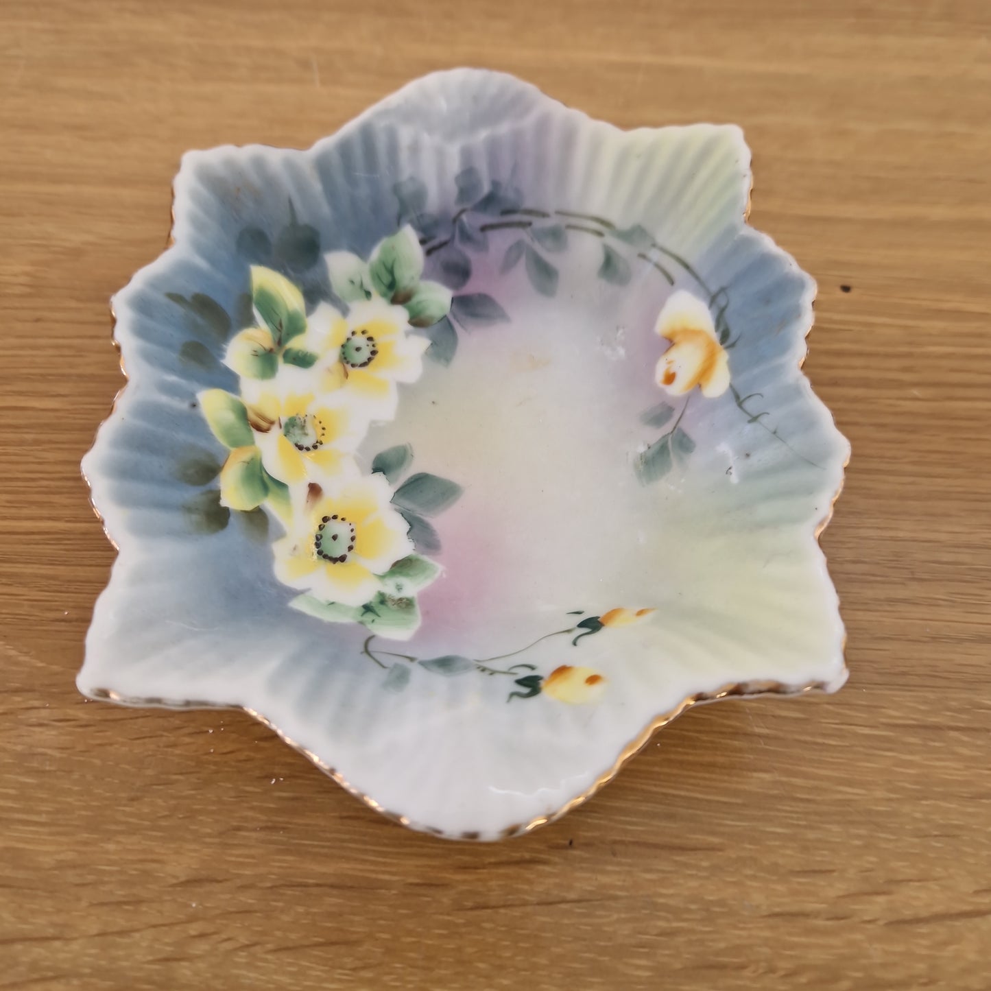 Hand-painted floral dish made in Japan vintage