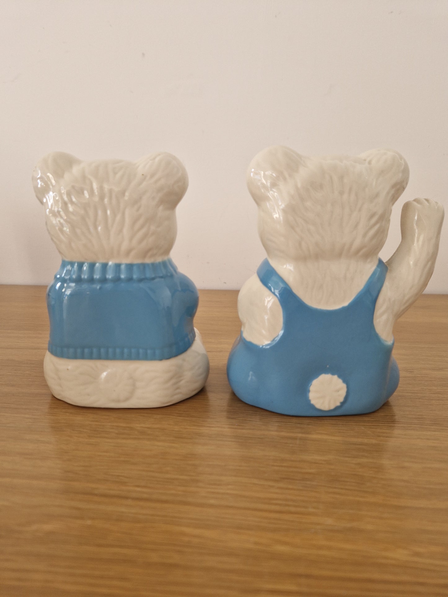 Vintage Teddy Blue and White  Ceramic  Bookends