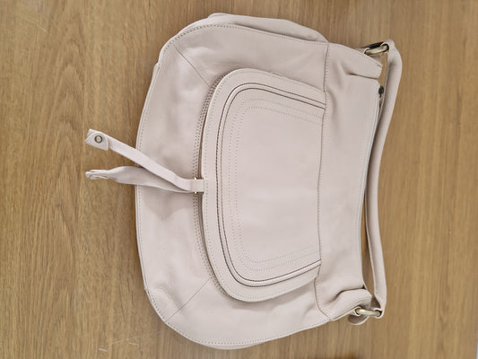 Large white lined cream handbag