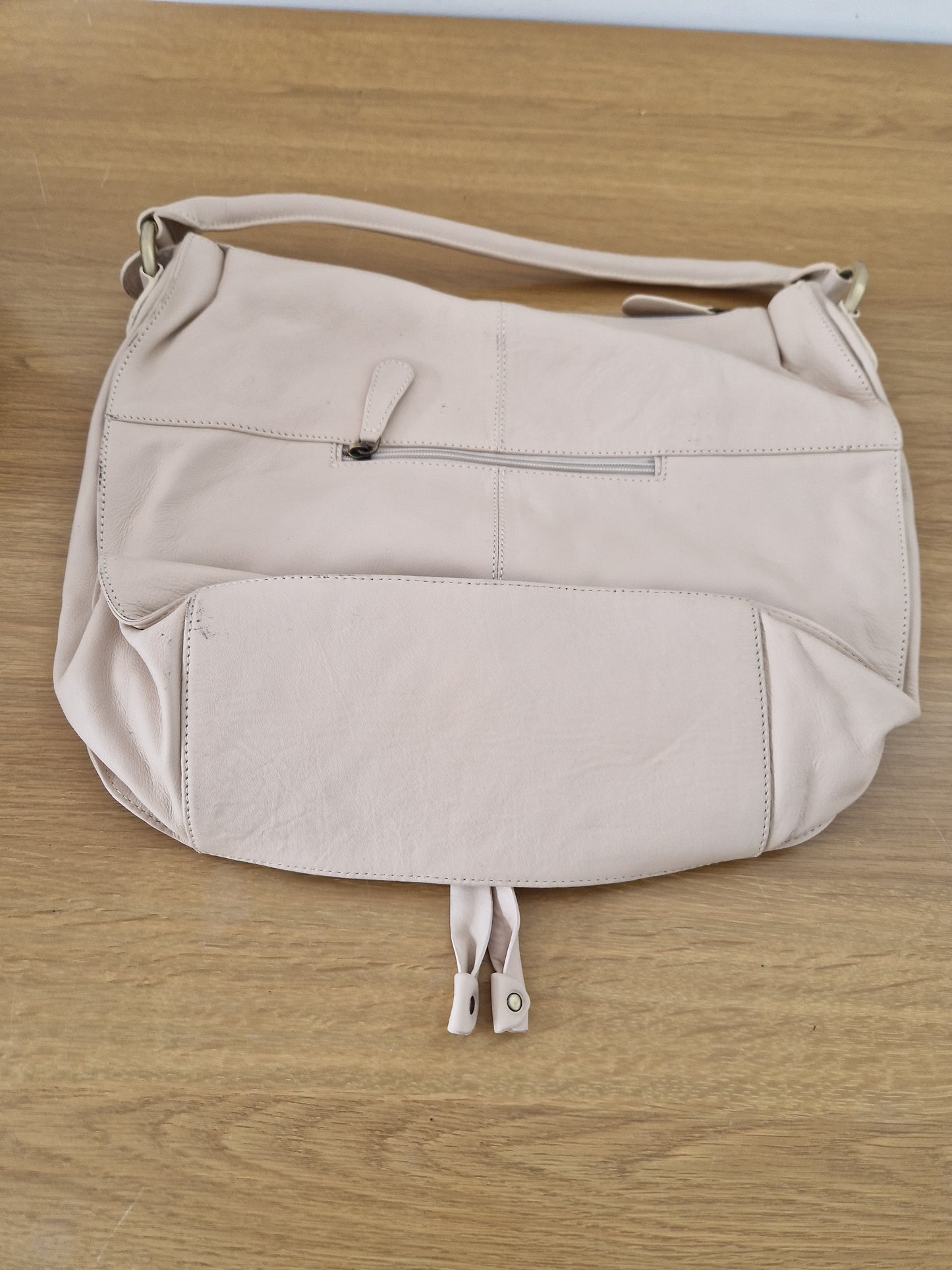 Large white lined cream handbag