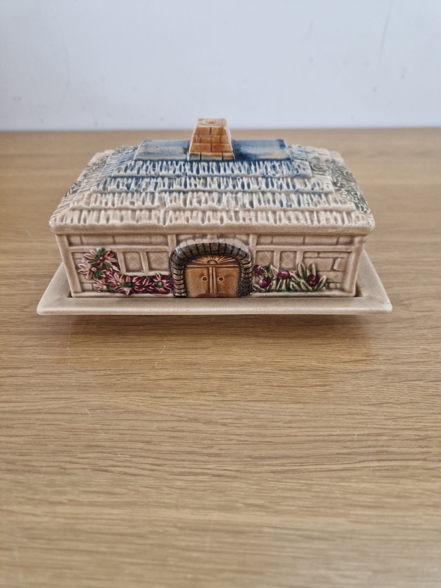 Vintage Ceramic Butter or Cheese Dish with Cottage Design.