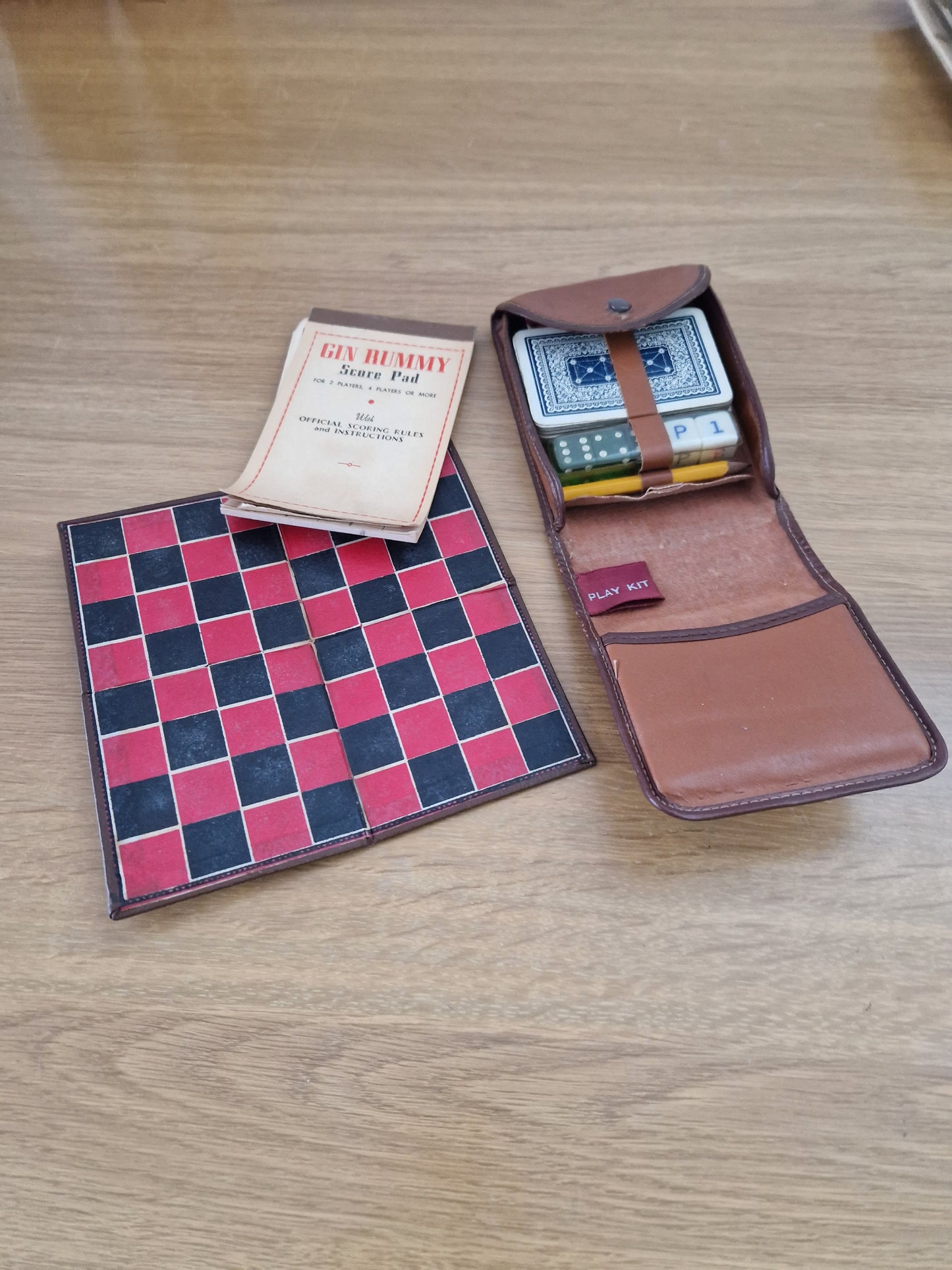 Vintage 1940's Travel Games set Leather Case.