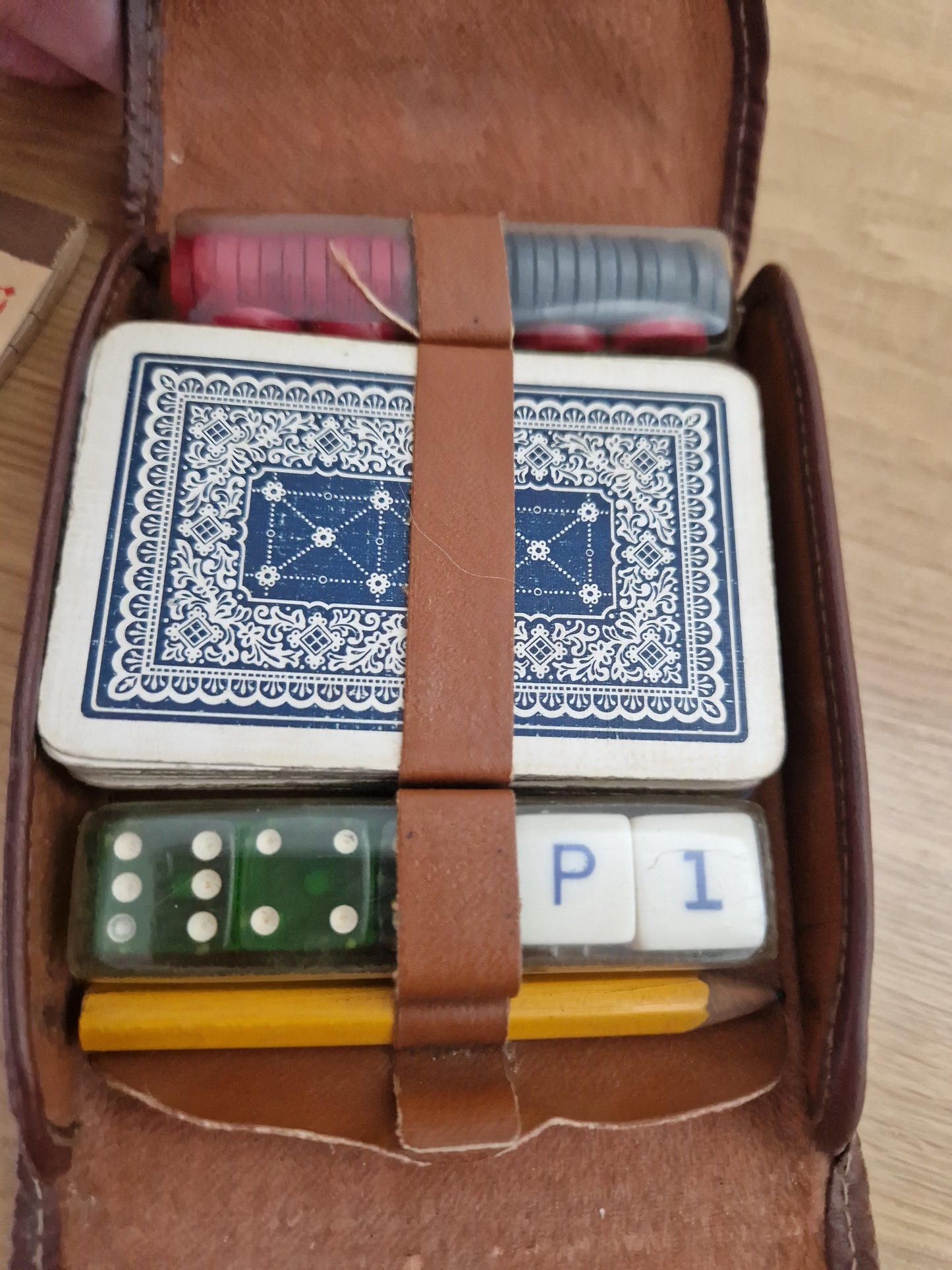 Vintage 1940's Travel Games set Leather Case.