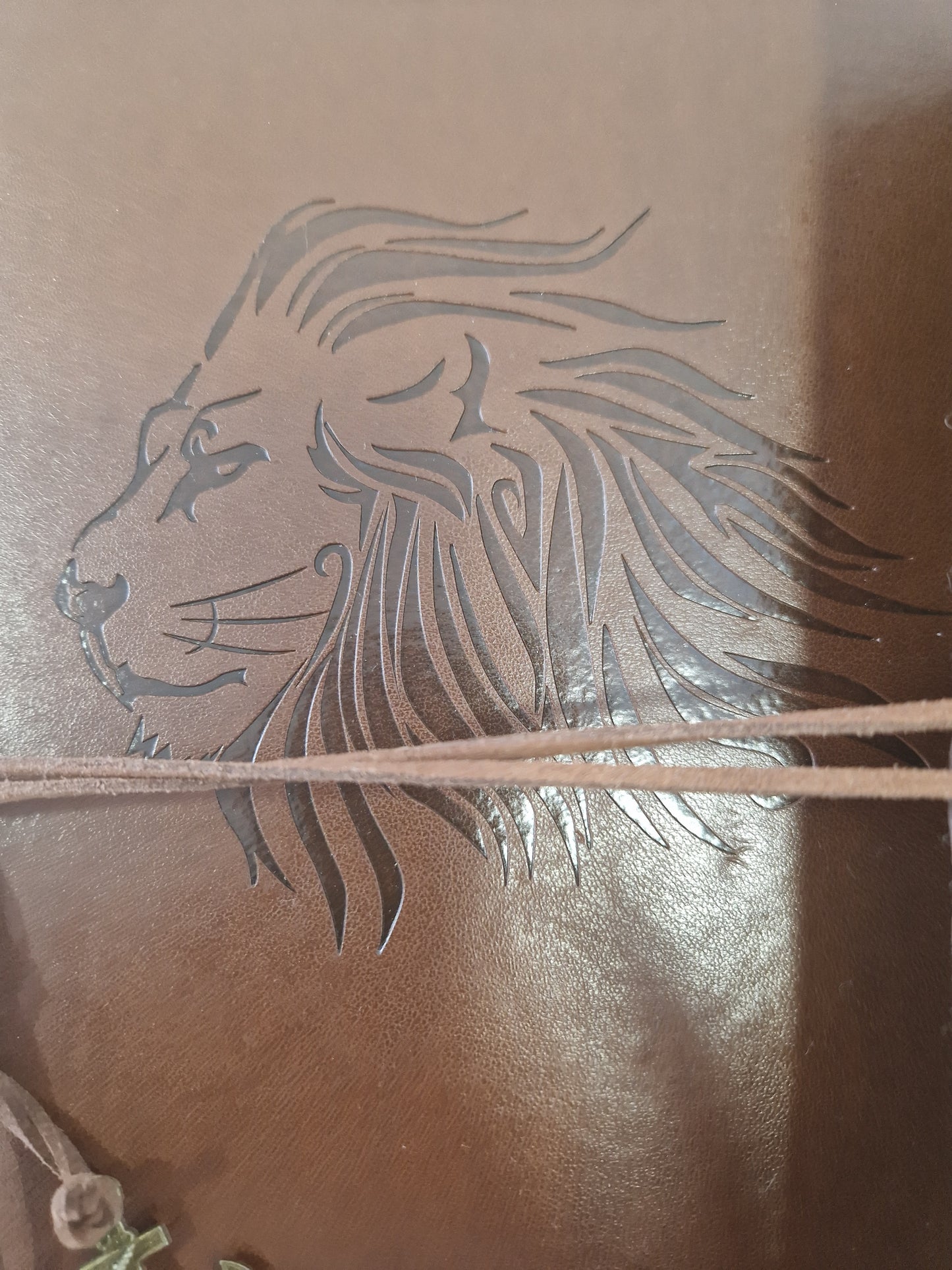 Leather scrap book or photo album with Lion design