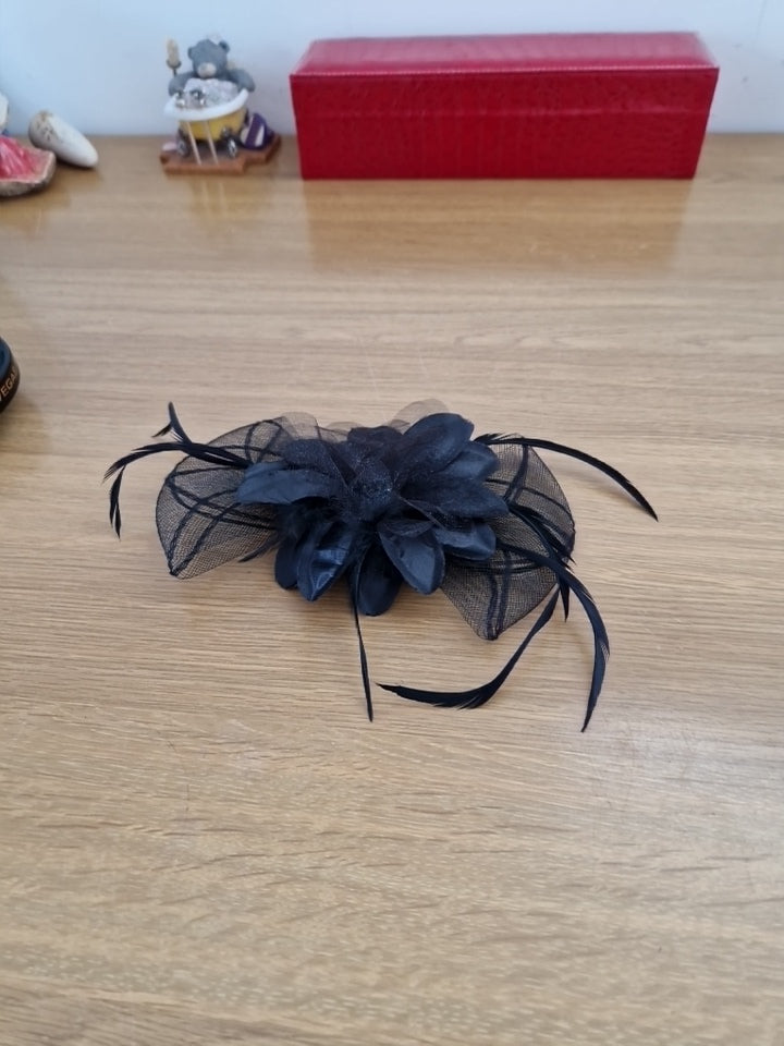 Wedding Races Prom Black Net Feather and Flower Fascinator