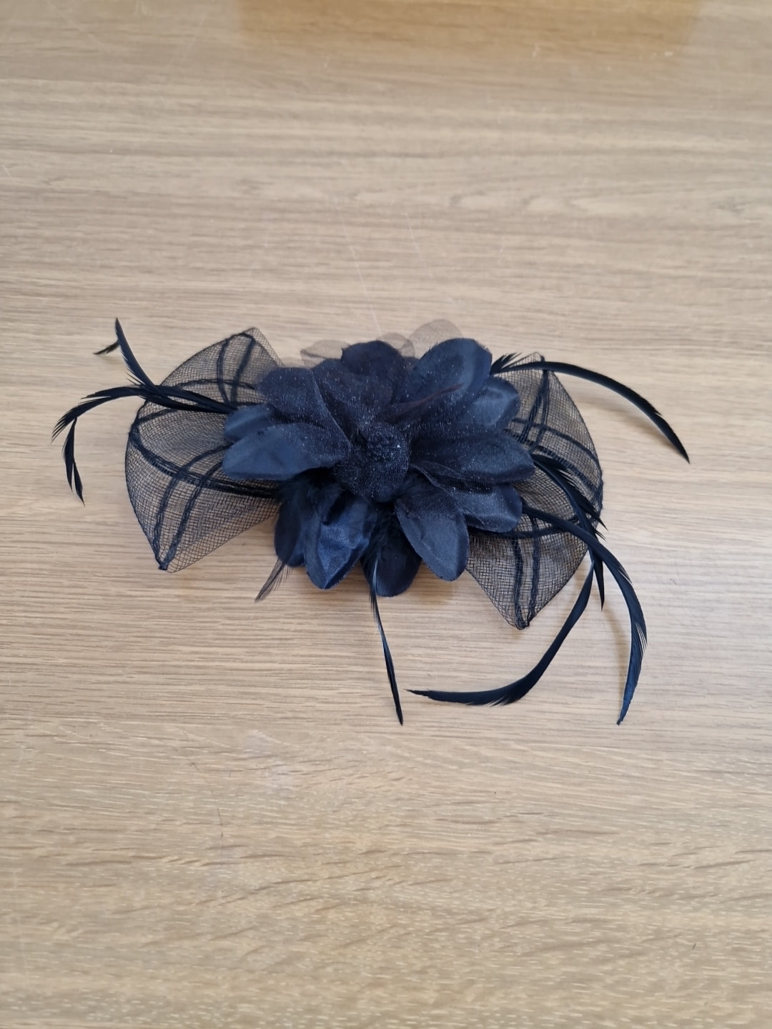 Wedding Races Prom Black Net Feather and Flower Fascinator