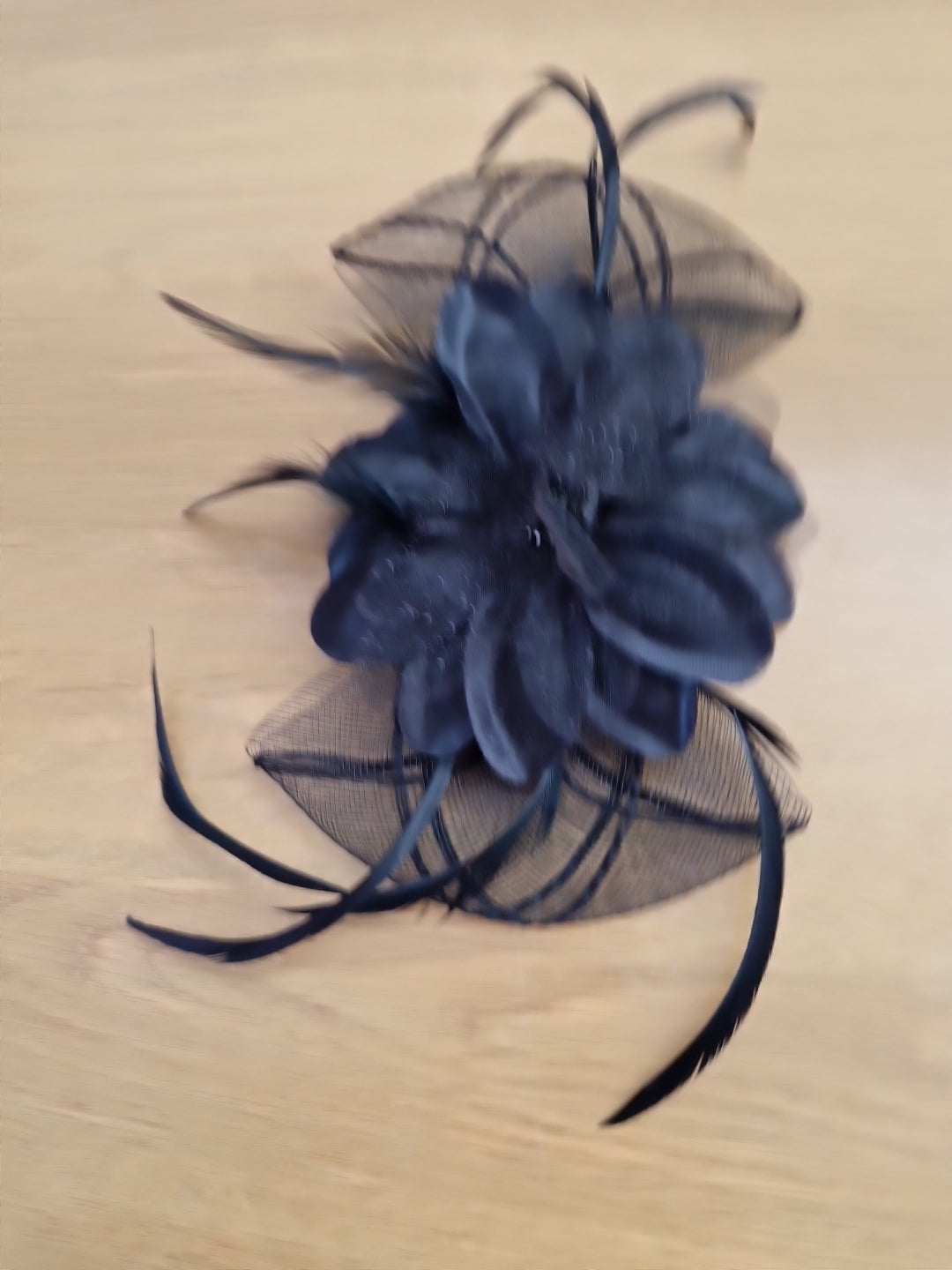 Wedding Races Prom Black Net Feather and Flower Fascinator