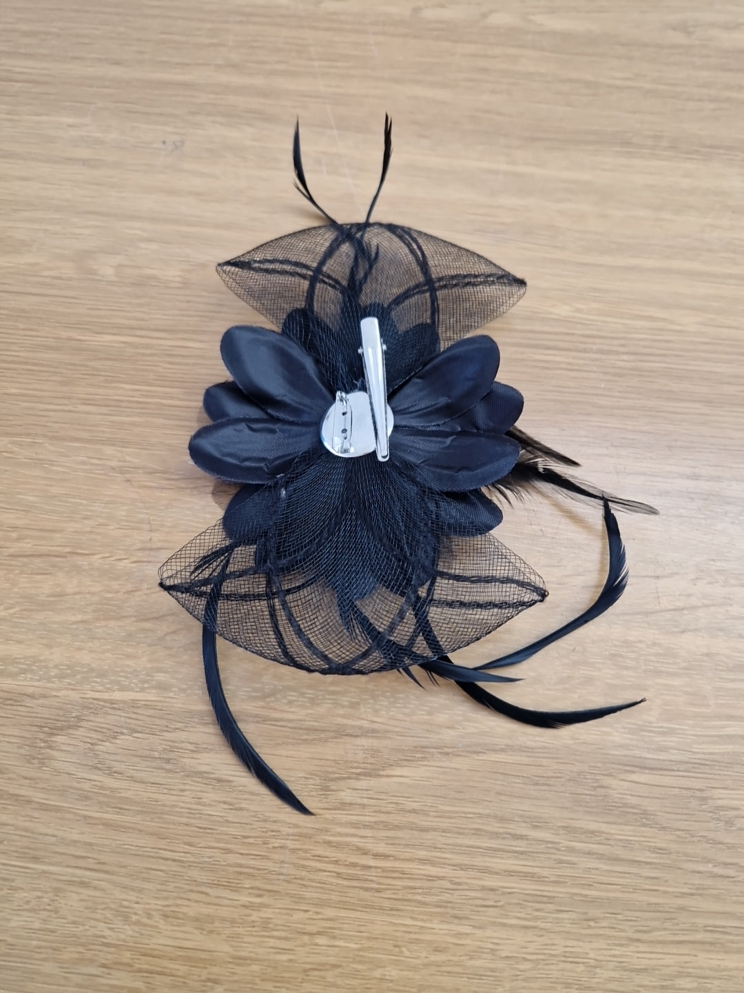 Wedding Races Prom Black Net Feather and Flower Fascinator