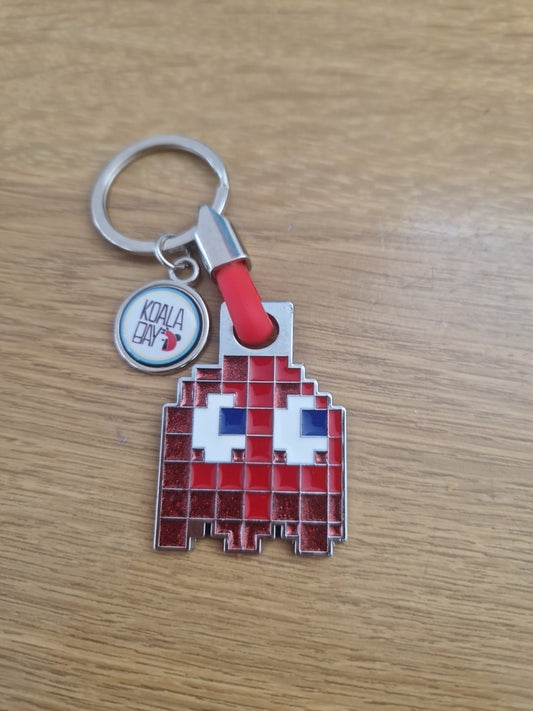 Red Pac-Man Metal Keyring