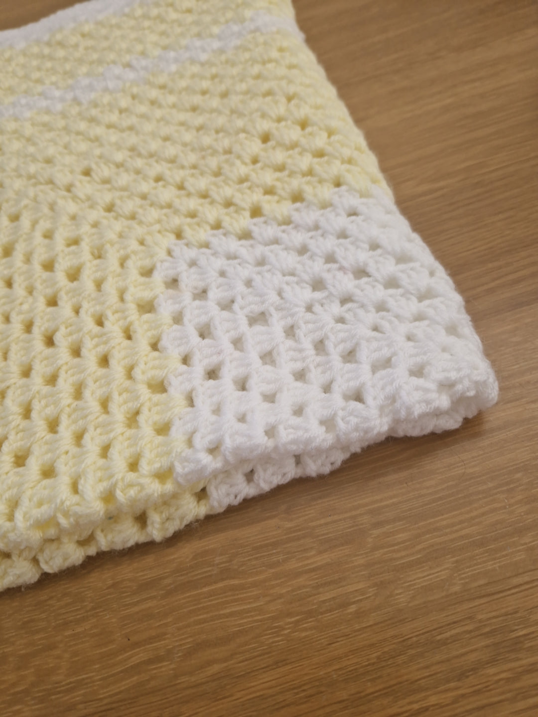 Pastal Yellow and White Crocheted Baby Blanket