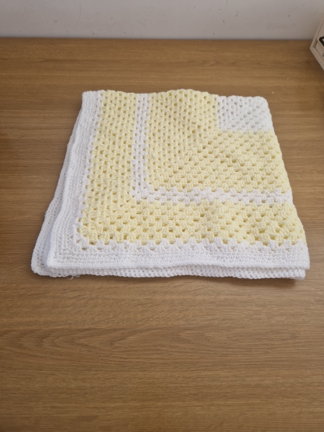 Pastal Yellow and White Crocheted Baby Blanket