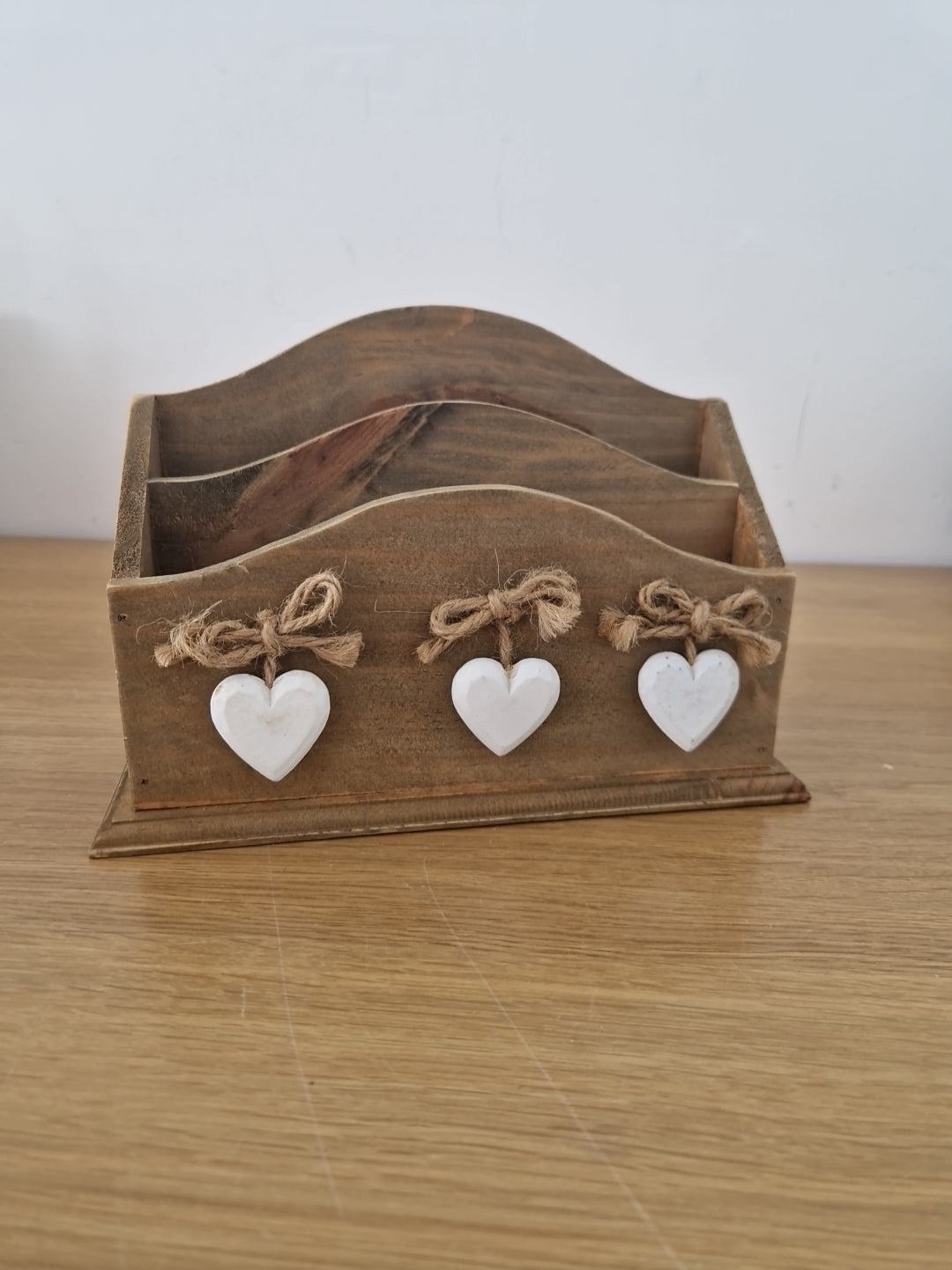 Wooden Freestanding letter holder with heart design