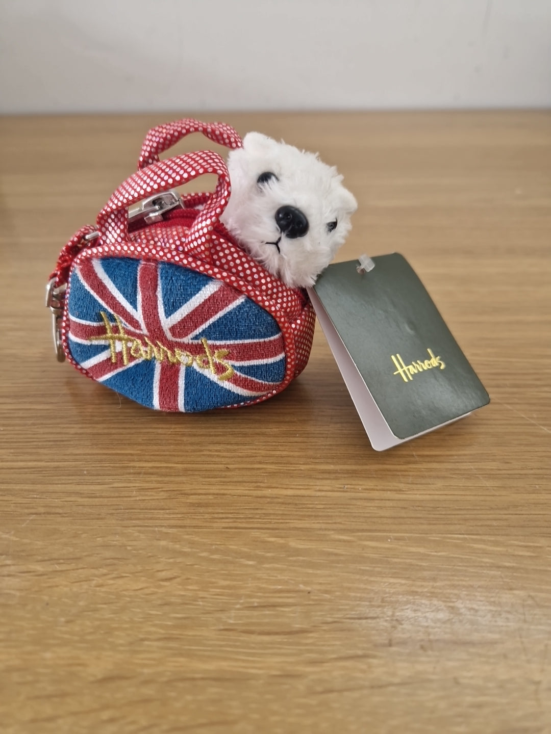 Harrods Union Jack White Terrier Bag Design Keyring