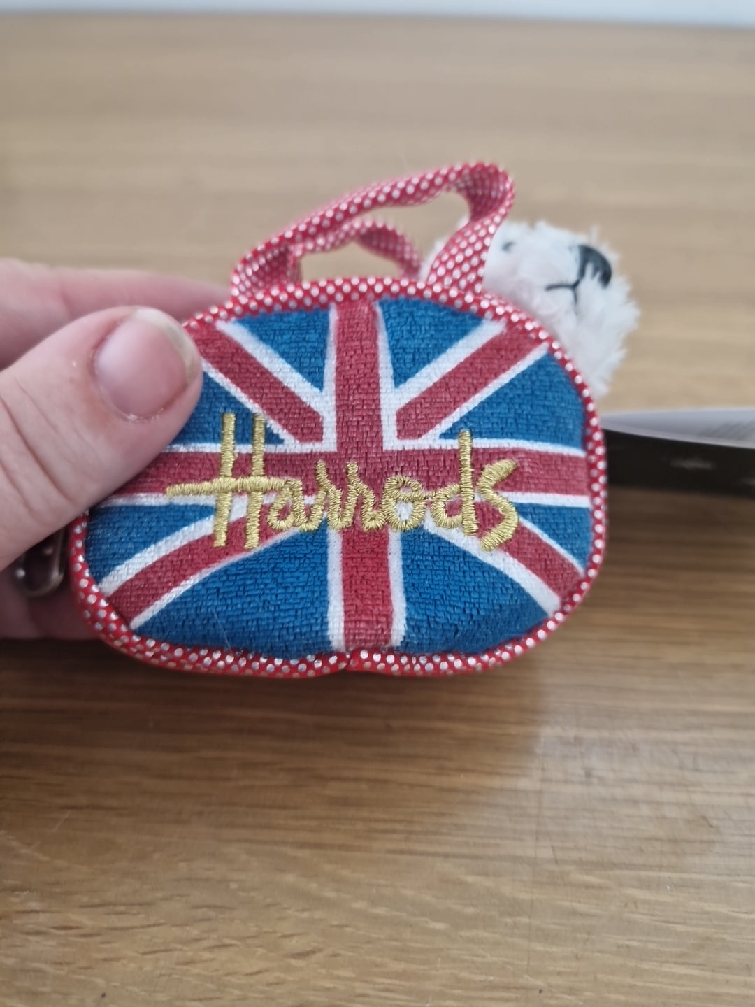 Harrods Union Jack White Terrier Bag Design Keyring