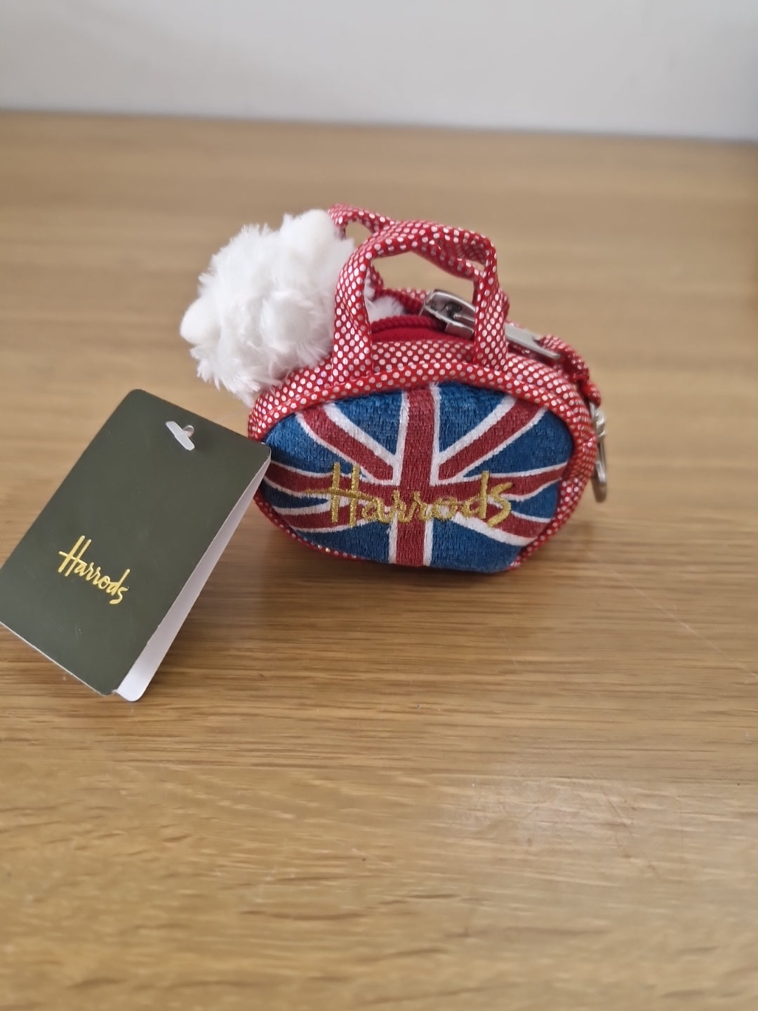 Harrods Union Jack White Terrier Bag Design Keyring