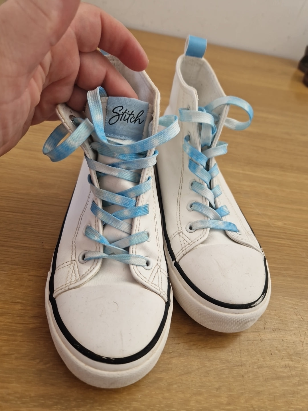 Stitch High Top White Blue Laces