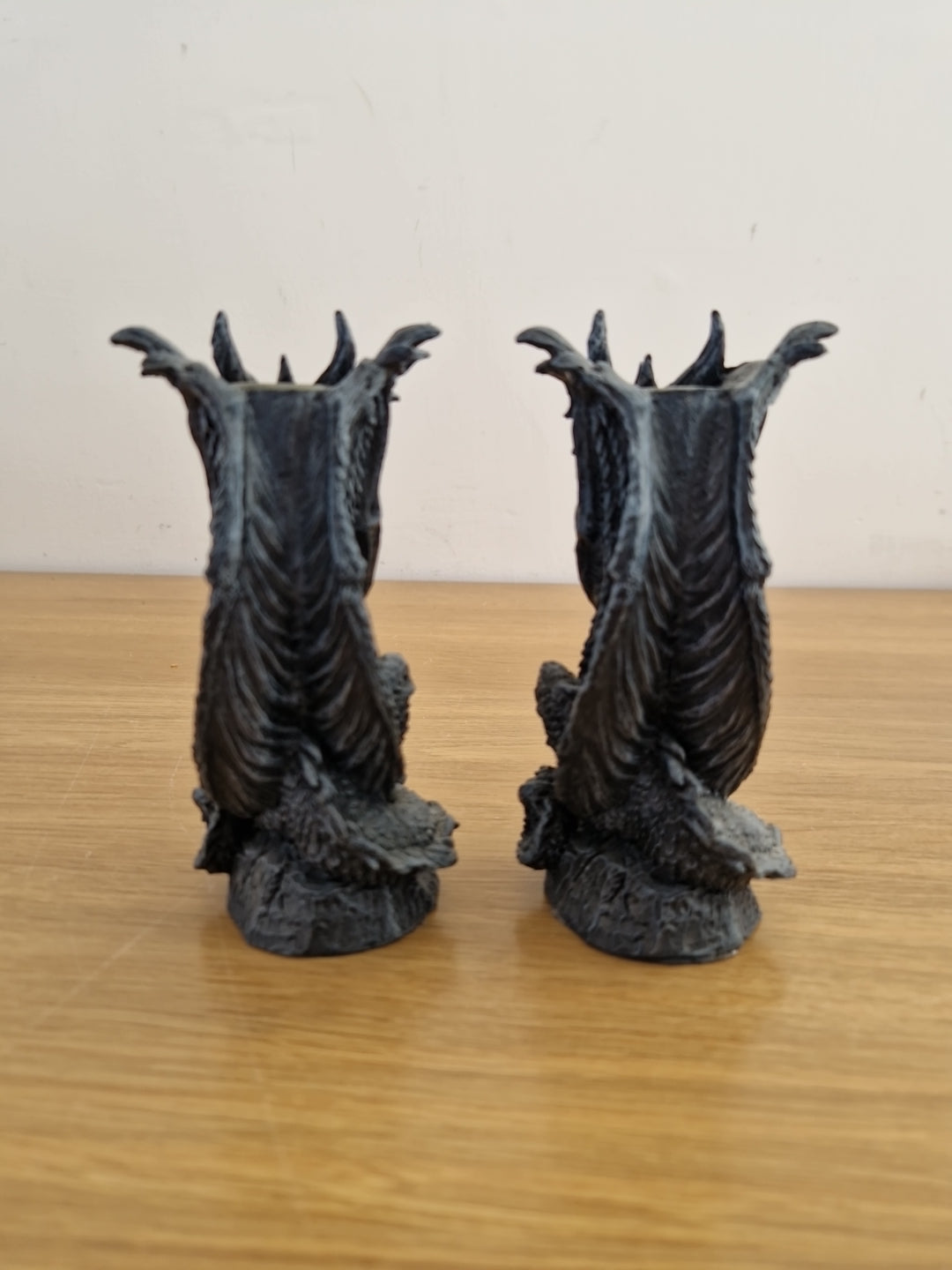 Pair of Grey Nemesis Freestanding candle sticks Dragon Design